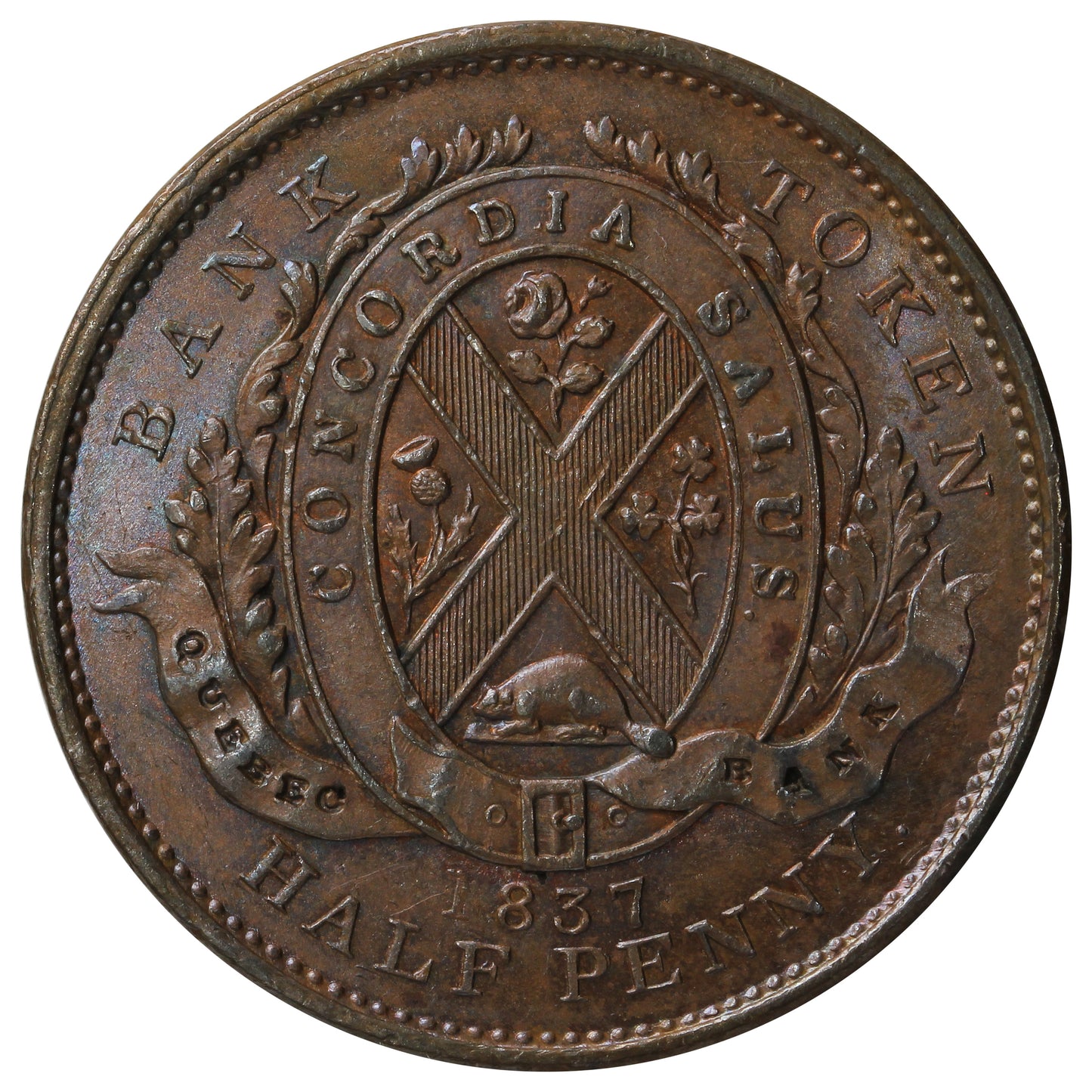 LC-8B1 1837 Lower Canada Quebec Un Sou Half Penny Token AU-UNC (AU55) $