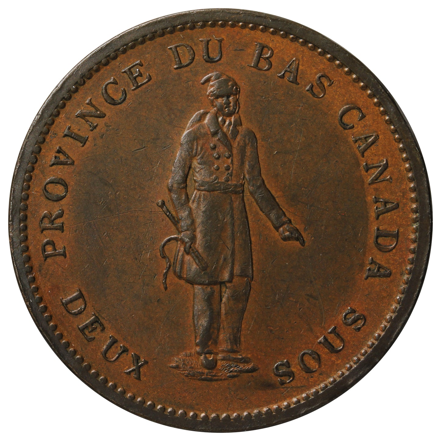 LC-9D1 1837 Lower Canada, Bank of Montreal Deux Sous Penny Token AU-UNC (AU55) $