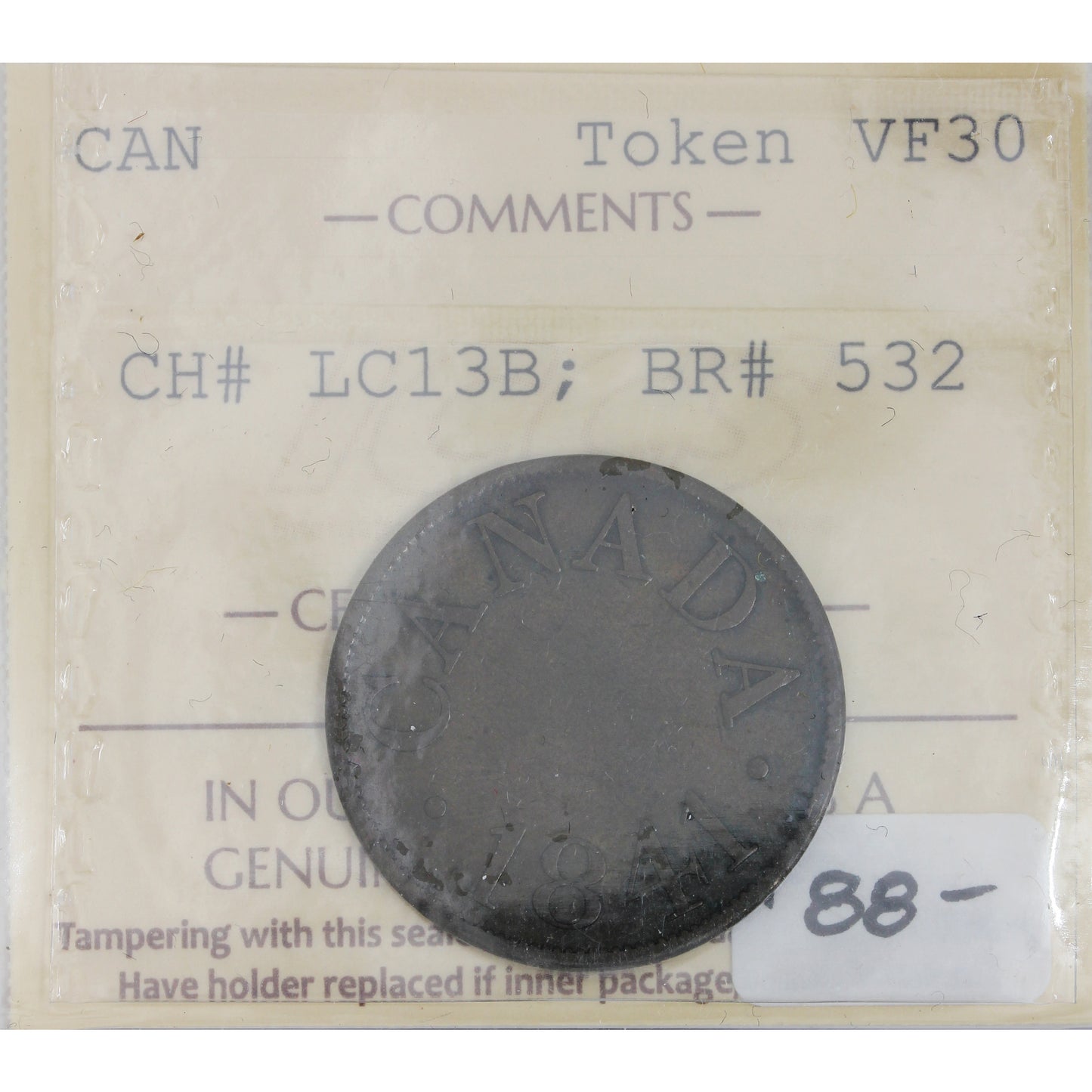 LC-13B 1841 Lower Canada Half Penny Token ICCS Certified VF30