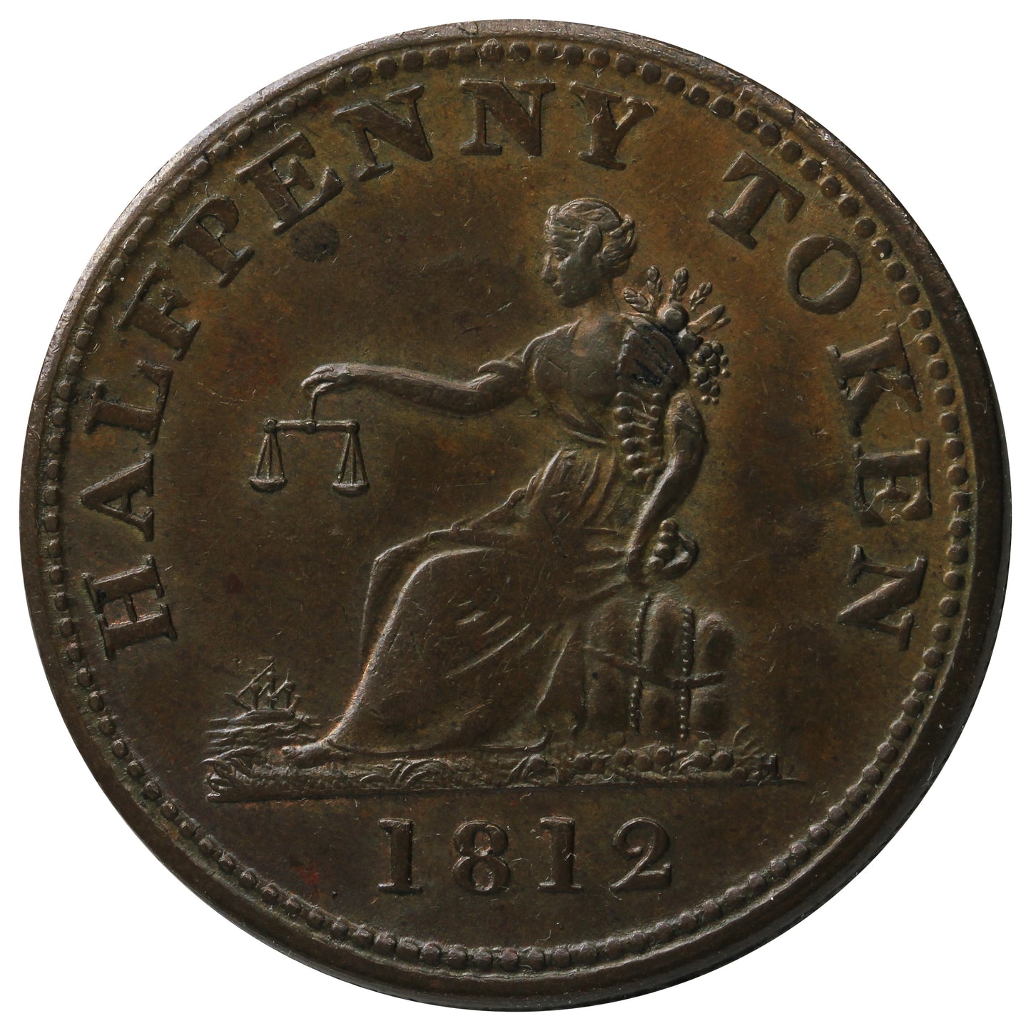 LC-46A3 1812 Lower Canada Halliday Half Penny Token Almost Uncirculated (AU-50)