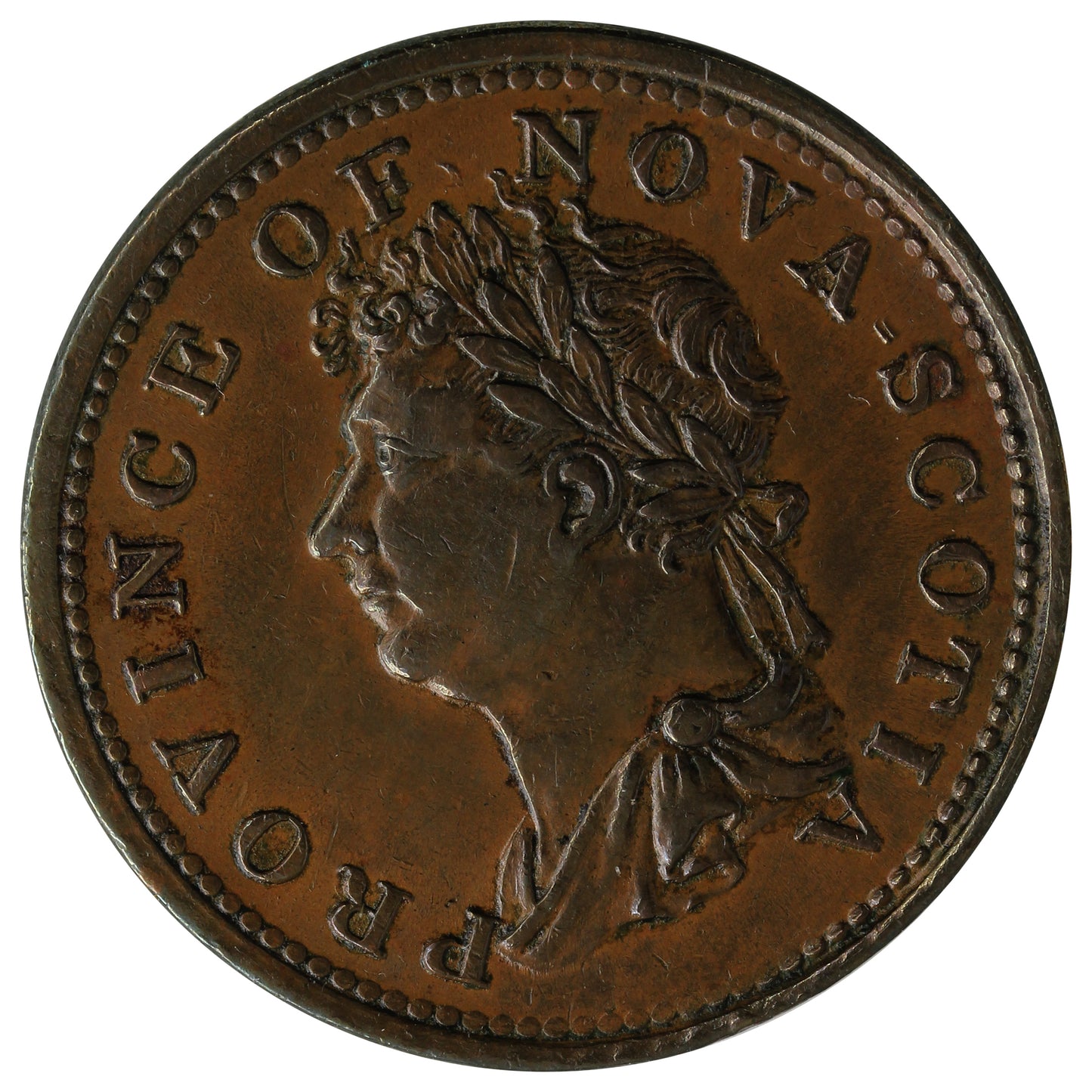 NS-1A4 1823 Nova Scotia George IV Thistle Half Penny Token Almost Uncirculated (AU50) $
