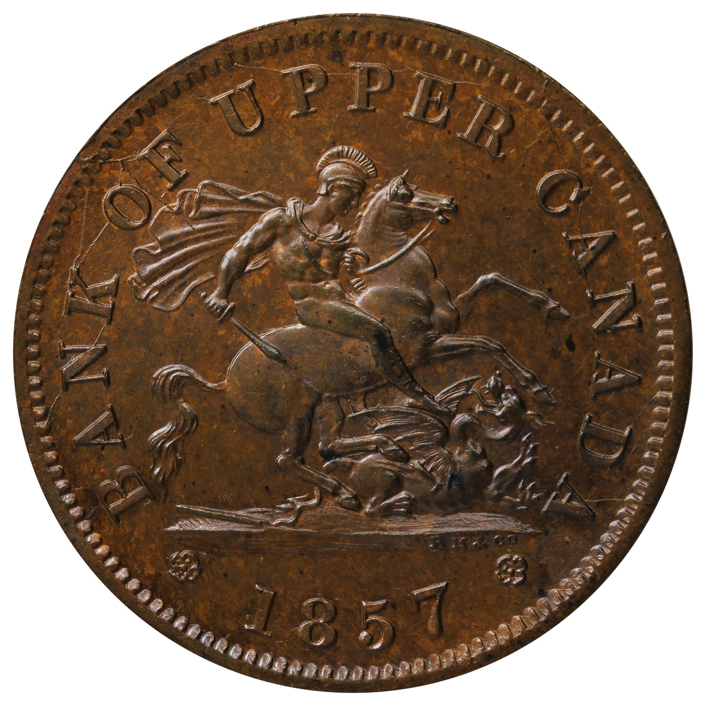 PC-6D 1857 PC, Bank of Upper Canada Half Penny Token, Choice BU (MS64) Lustrous Brown $
