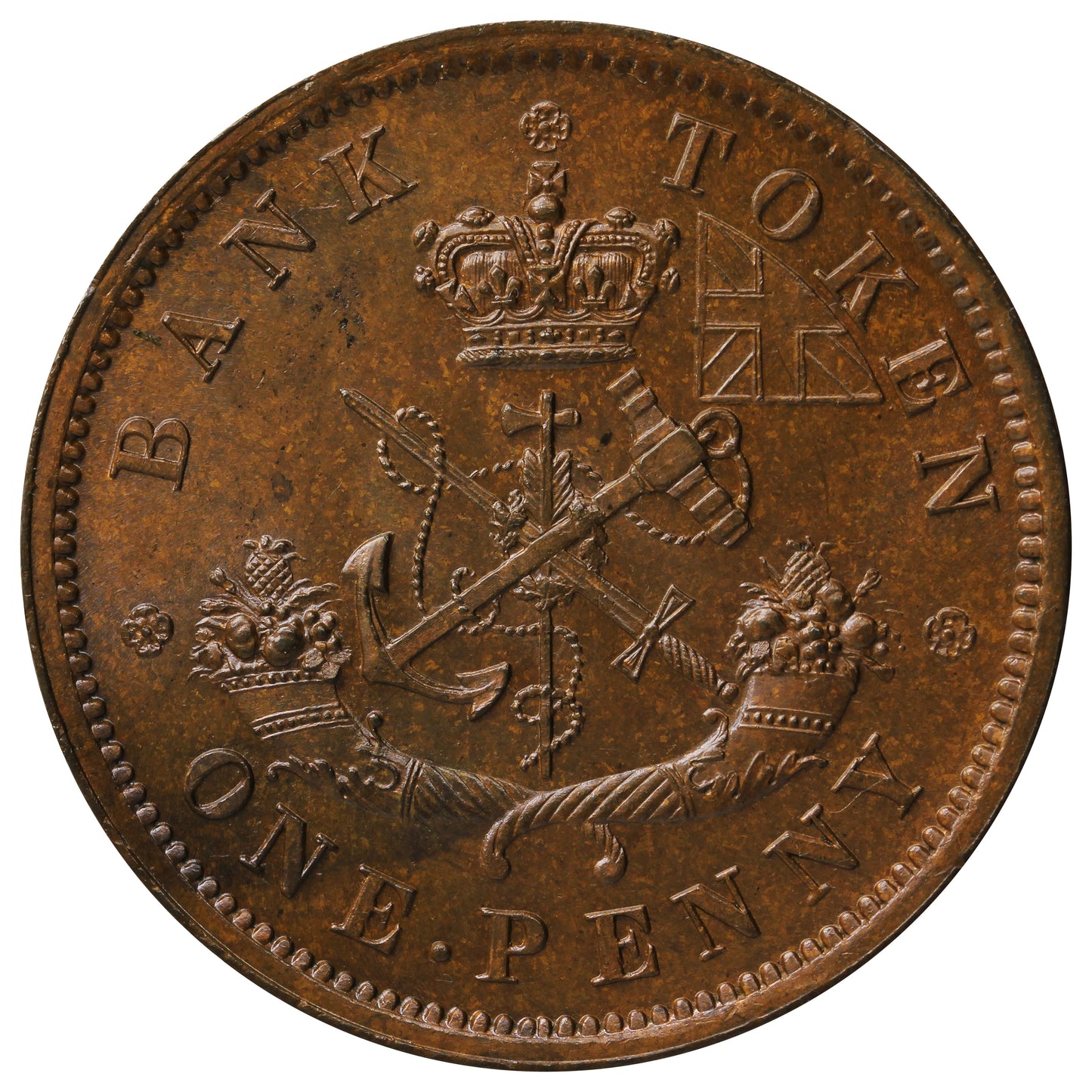 PC-6D 1857 PC, Bank of Upper Canada Half Penny Token, Choice BU (MS64) Lustrous Brown $