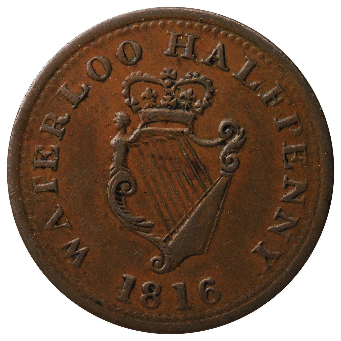 WE-10A2 1816 Wellington Waterloo Half Penny Token AU-UNC (AU55) $