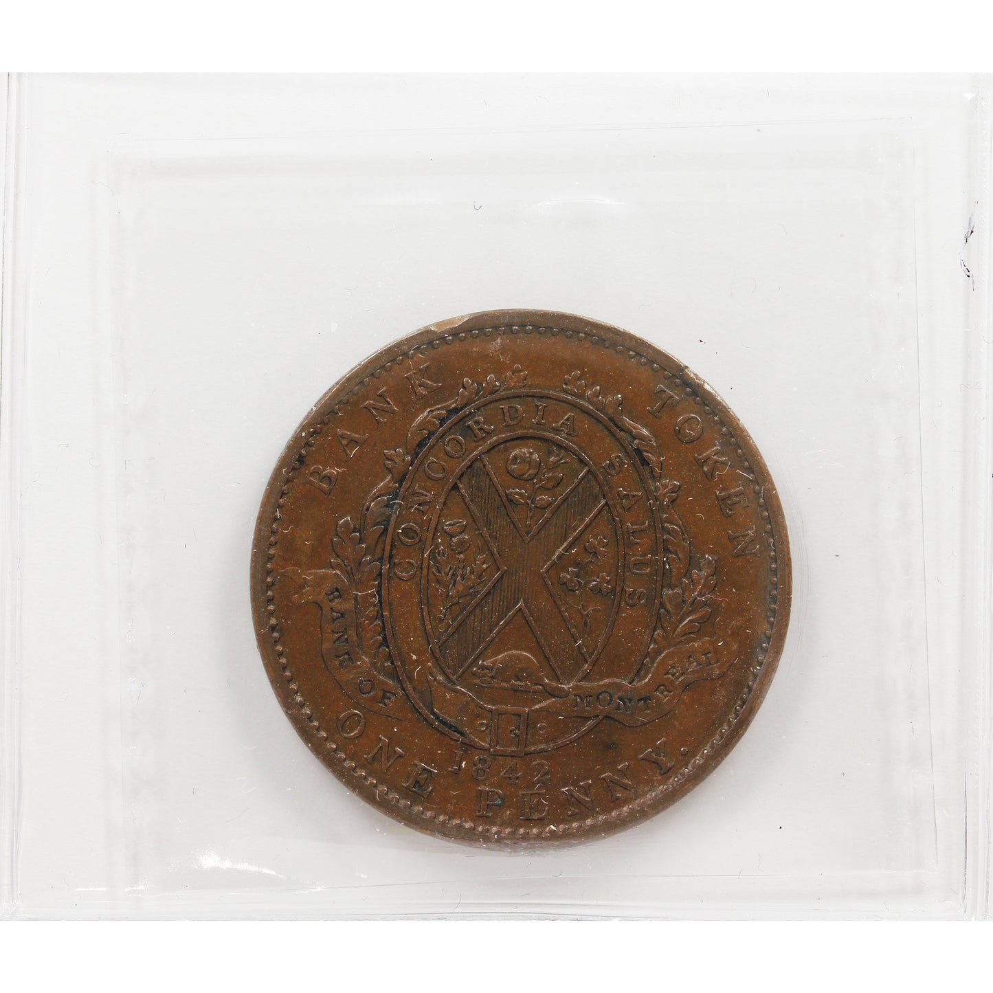 PC-2b 1842 Province of Canada Bank of Montreal Penny Token ICCS Certified EF45 BR #526