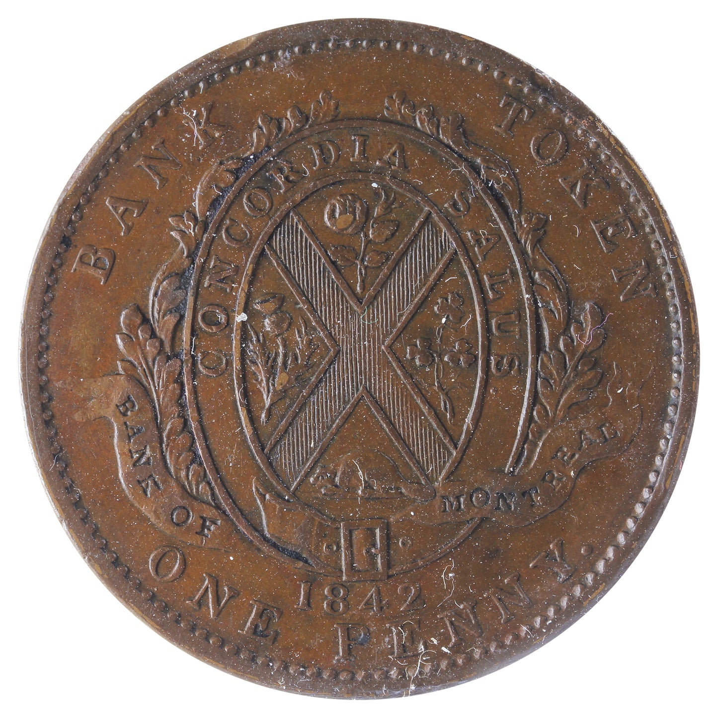 PC-2b 1842 Province of Canada Bank of Montreal Penny Token ICCS Certified EF45 BR #526