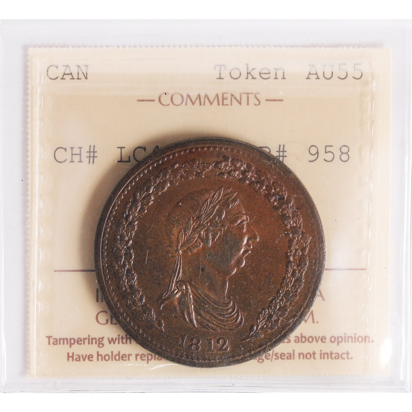 LC-47B1 1812 Lower Canada Thomas Halliday Penny Token ICCS Certified AU55 BR #958