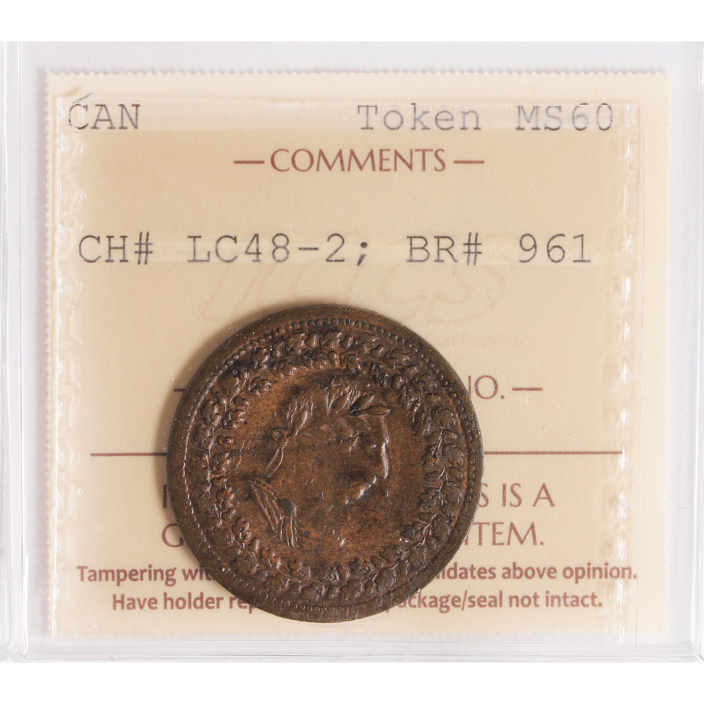 LC-48-2 1812 Lower Canada Tiffin Token ICCS Certified MS60 BR #961