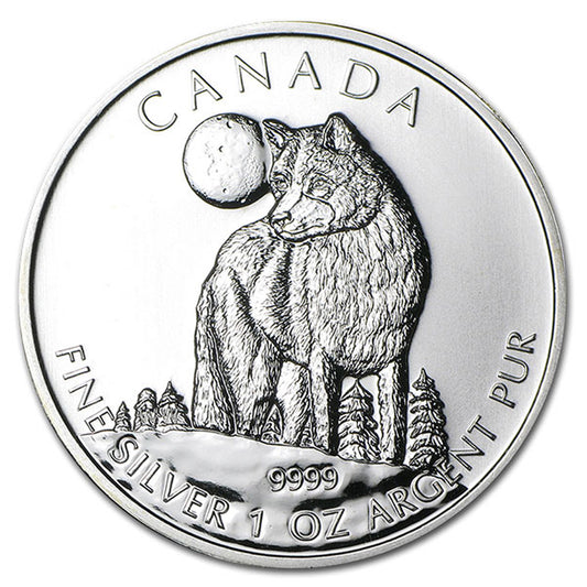 2011 Canada $5 Wildlife Series: Wolf 1oz. Fine Silver (No Tax) Rim/Edge Toning