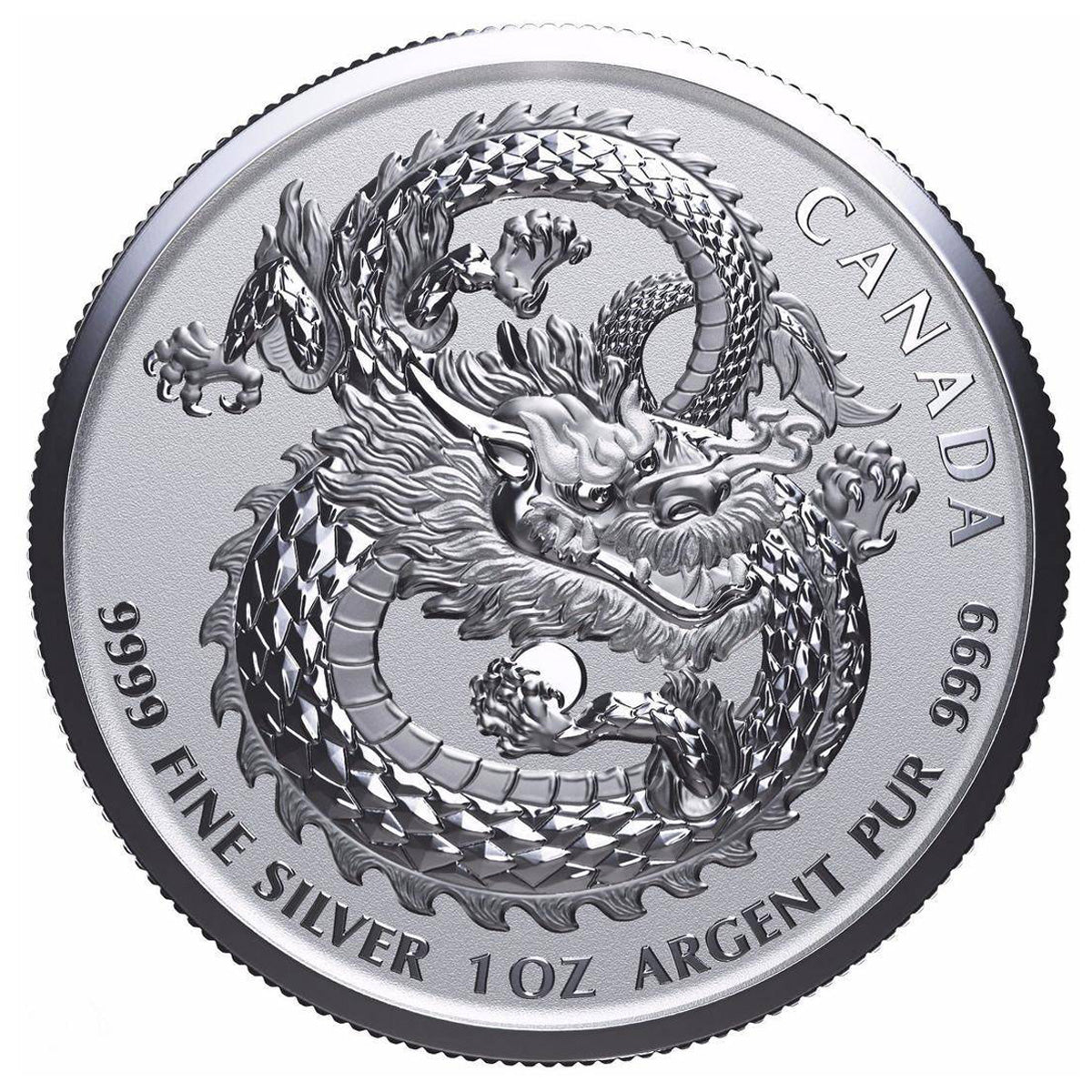 2019 Canada $5 HR Lucky Dragon 1oz .9999 Silver (No Tax) Rim Toning