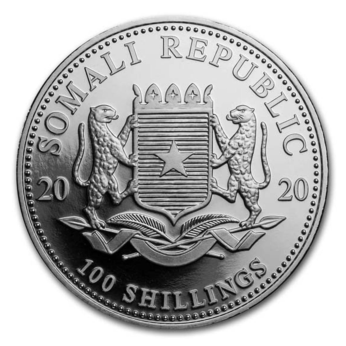 2020 Somalia 100 Shilling Elephant 1oz Silver (No Tax) Light Toning
