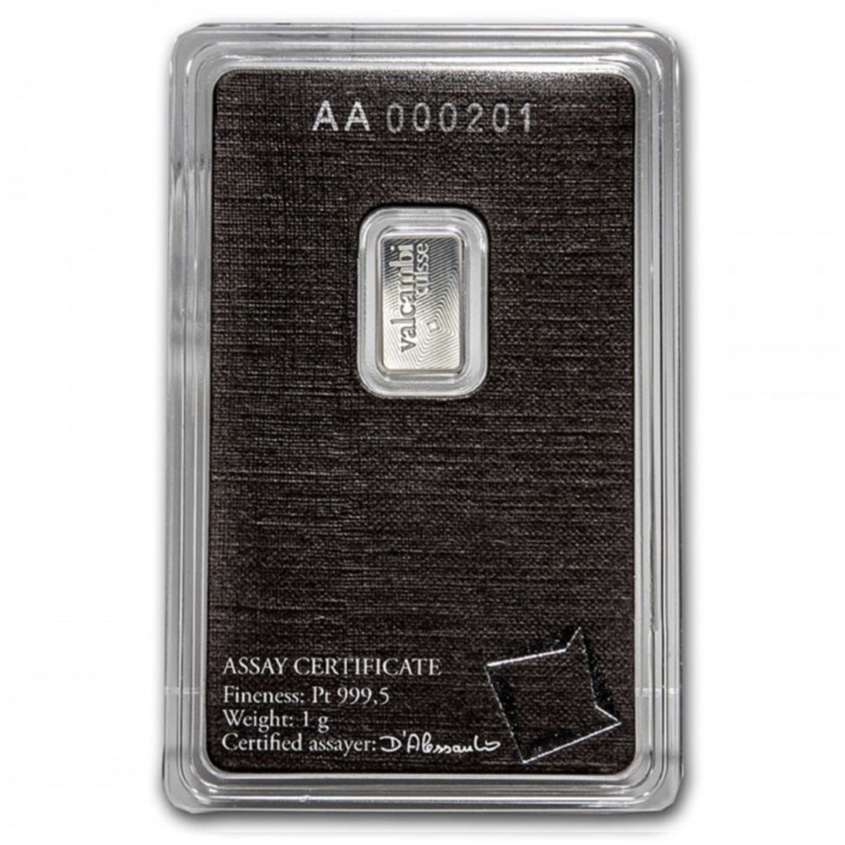 Valcambi Suisse 1g .9999 Platinum Bar in Original Package (No Tax)