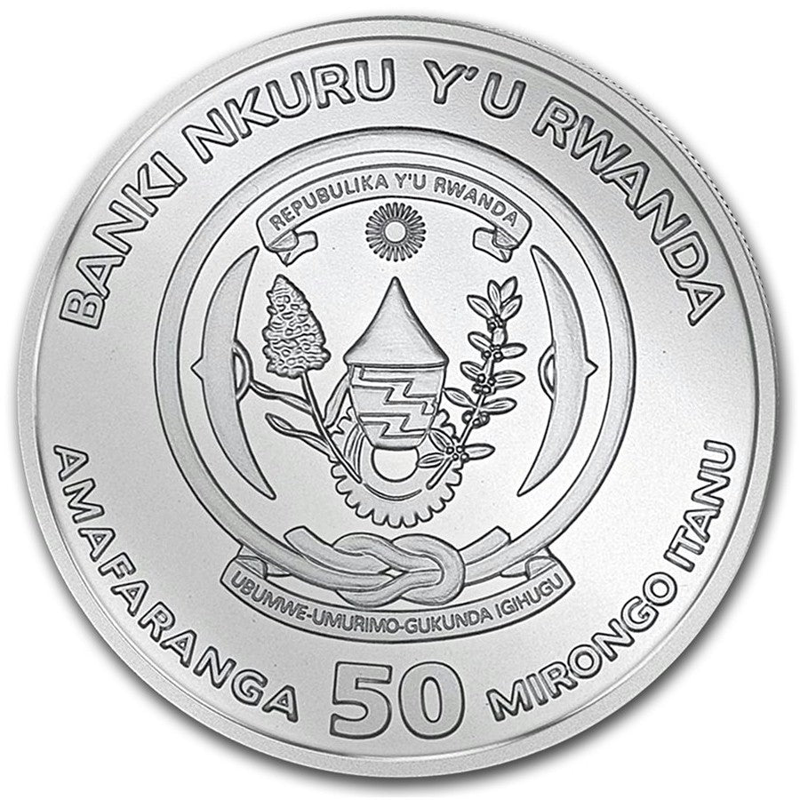 2017 Rwanda 50 RWF African Hippo 1oz .999 Silver BU (TAX Exempt)