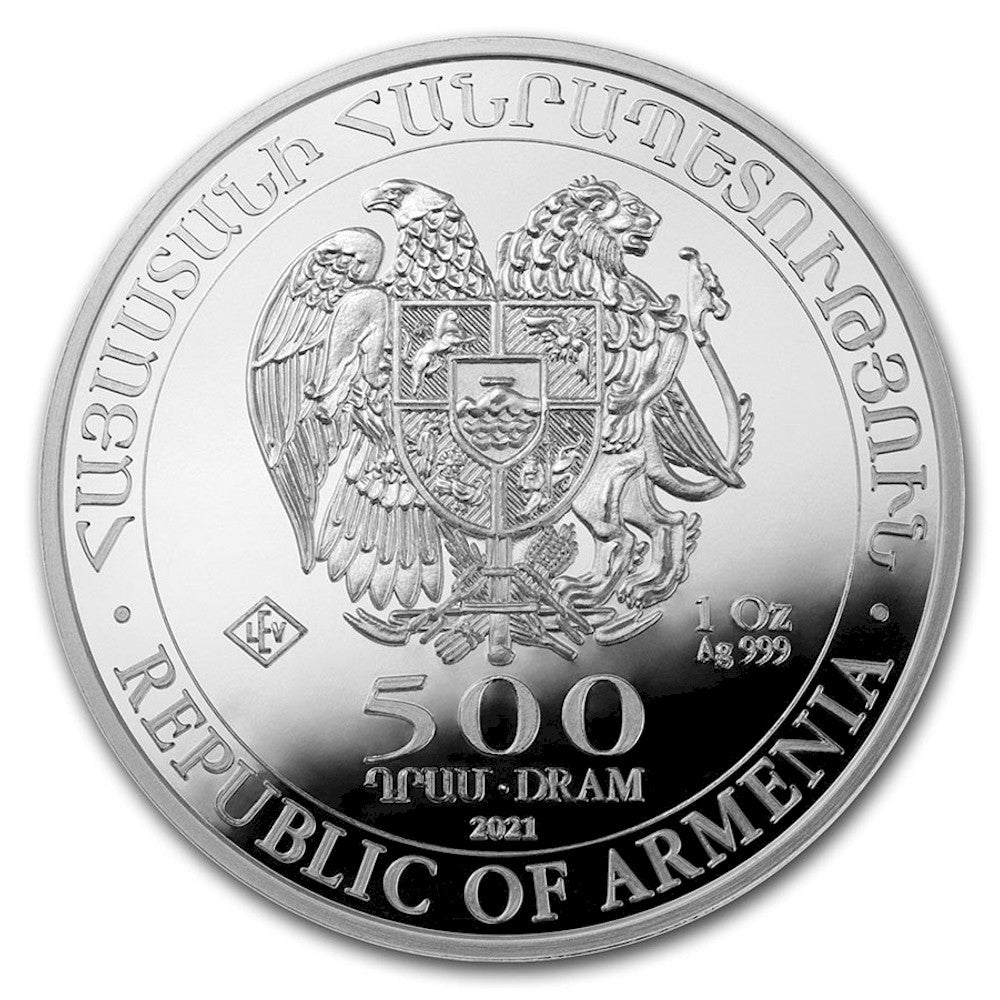 SHOW STOPPER - 2021 Armenia 500 Drams Noah's Ark 1oz .999 Silver (No Tax)