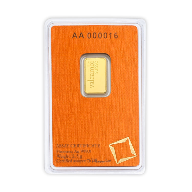 Valcambi Suisse 2.5g .9999 Gold Bar in Original Package (No Tax) Scr. Package