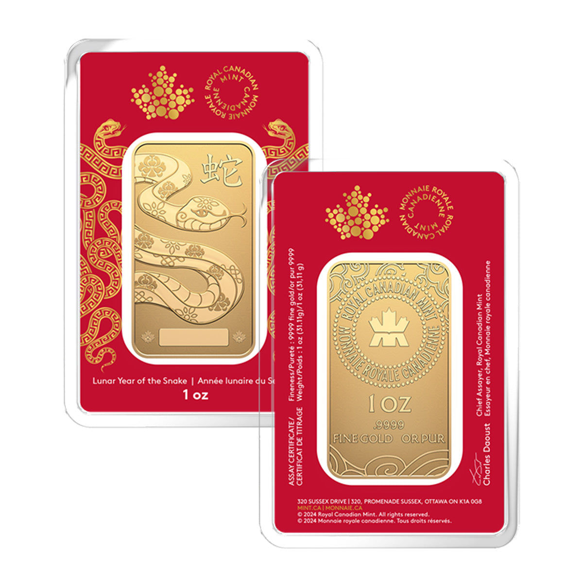 2025 RCM Lunar Snake 1oz Gold Bar (No Tax) Minor Issues - NO Credit Card, Paypal
