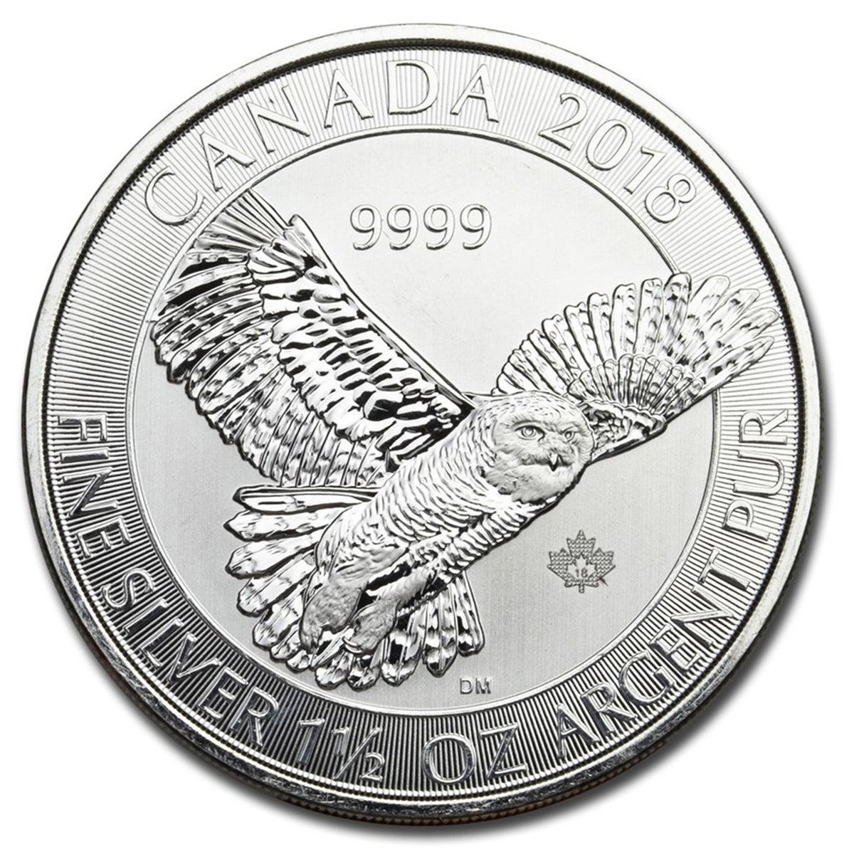 2018 Canada $8 Snow Owl 1.5oz. 9999 Fine Silver (TAX Exempt) Scratches