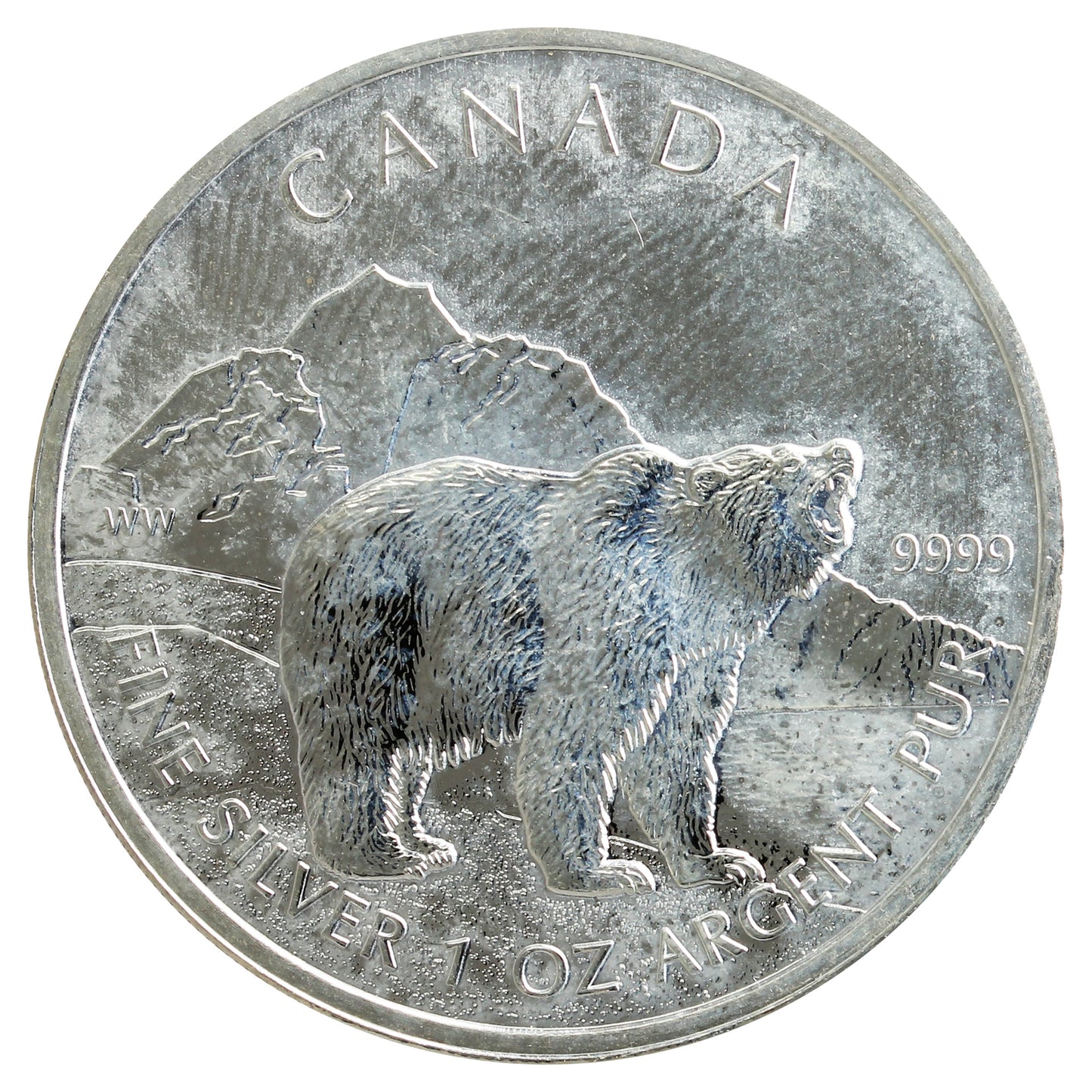 2011 Canada Grizzly 1oz. .9999 Silver - #2 in Wildlife Series (No Tax) Toned