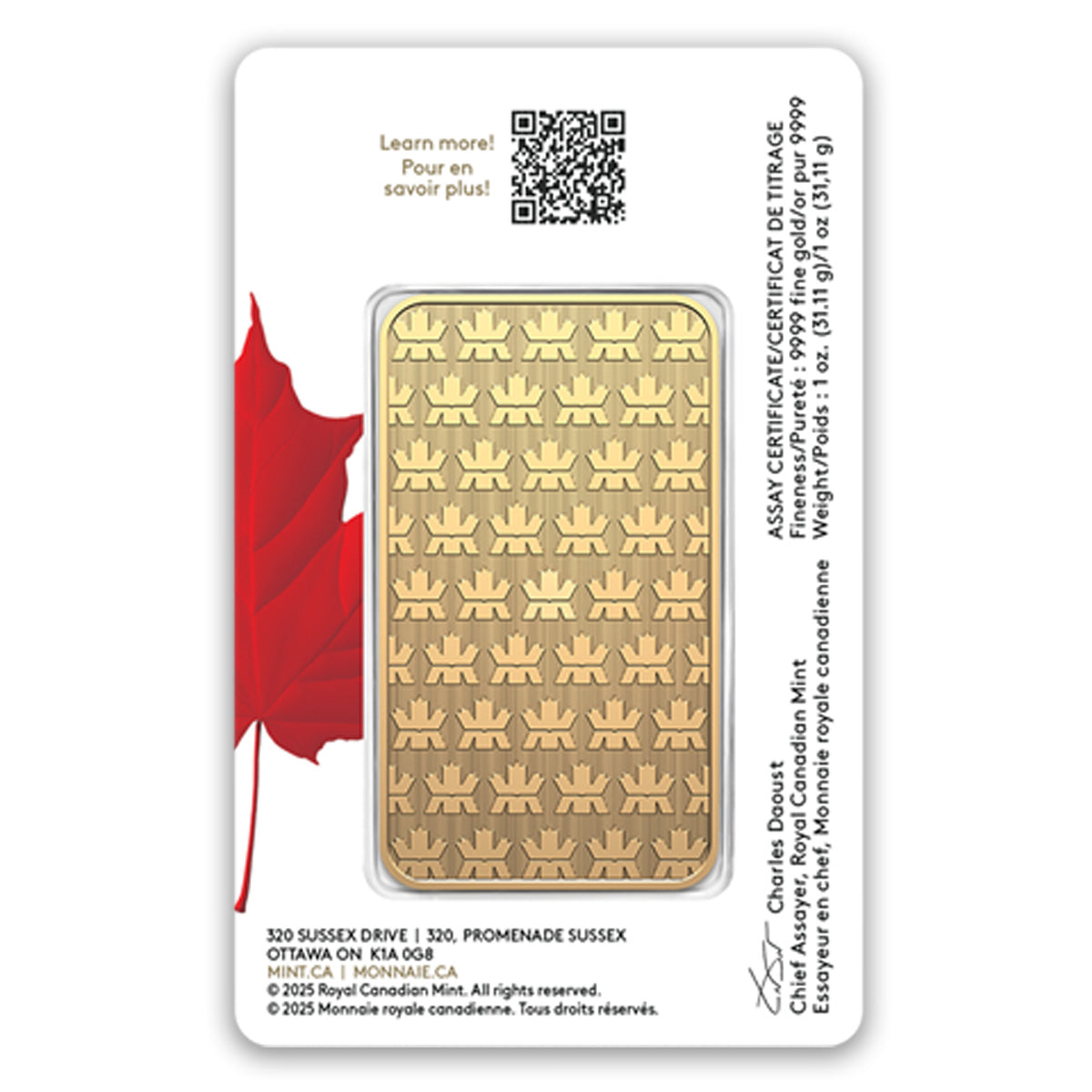 2025 Canada Premium 1oz Gold Bar in Proudly Canadian Packaging (No Tax) - NO Credit Card, Paypal
