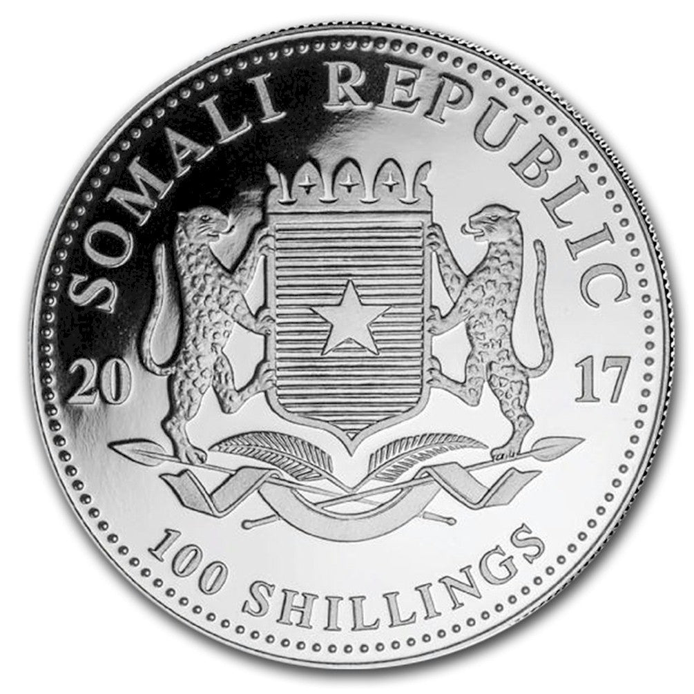2017 Somalia 100 Shillings African Elephant 1oz. .9999 Silver (No Tax) Lightly Toned
