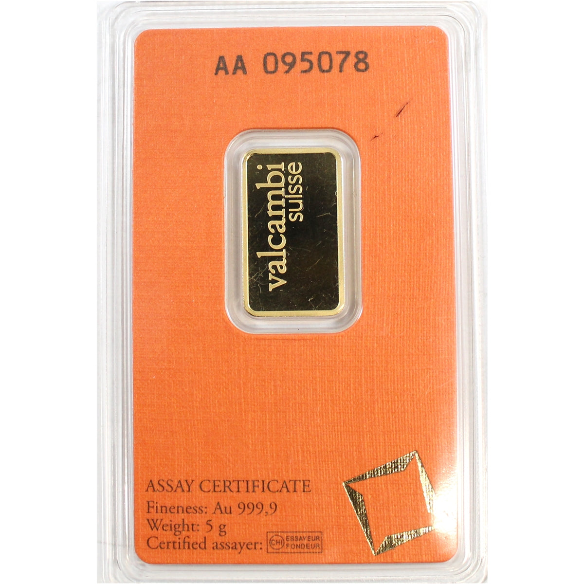 Valcambi Suisse 5g .9999 Gold Bar in Original Package (No Tax) - Scr. Packaging