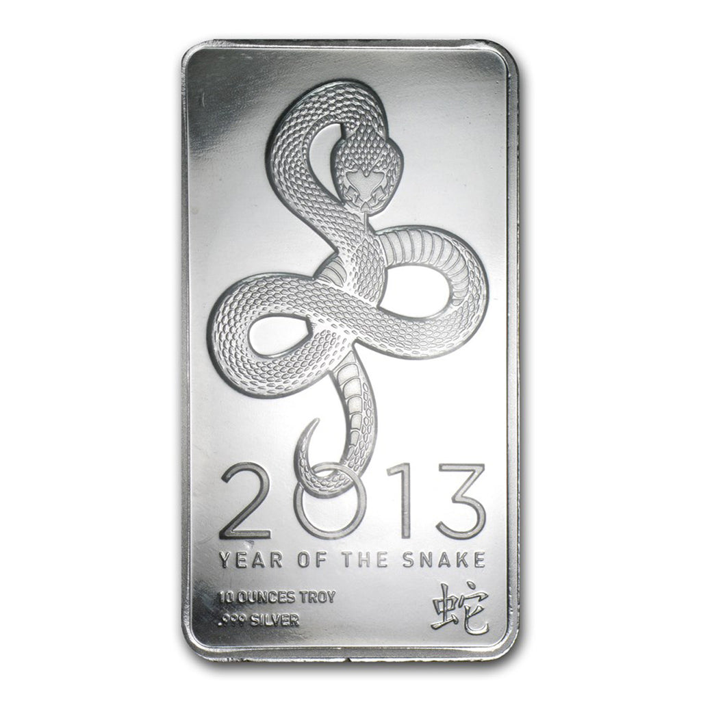 2013 Year of the Snake 10oz .999 Fine Silver Bar (Tax Exempt) Seal Stained