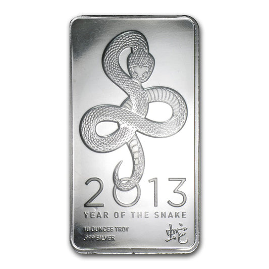 2013 Year of the Snake 10oz .999 Fine Silver Bar (Tax Exempt) Seal Stained