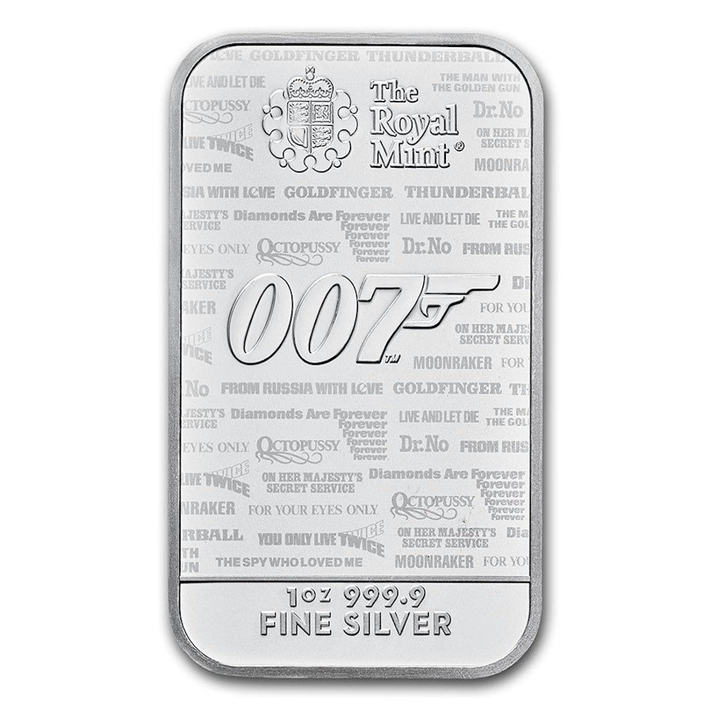 2020 Great Britain James Bond 007 - No Time to Die 1oz. .9999 Silver Bar (No Tax) Impaired