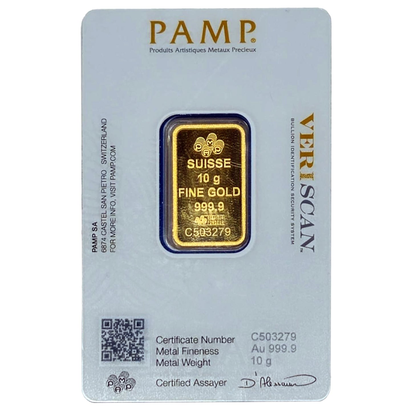 PAMP Suisse 10g .9999 Gold Lady Fortuna Bar (No Tax) Scr/Scuffs on Holder