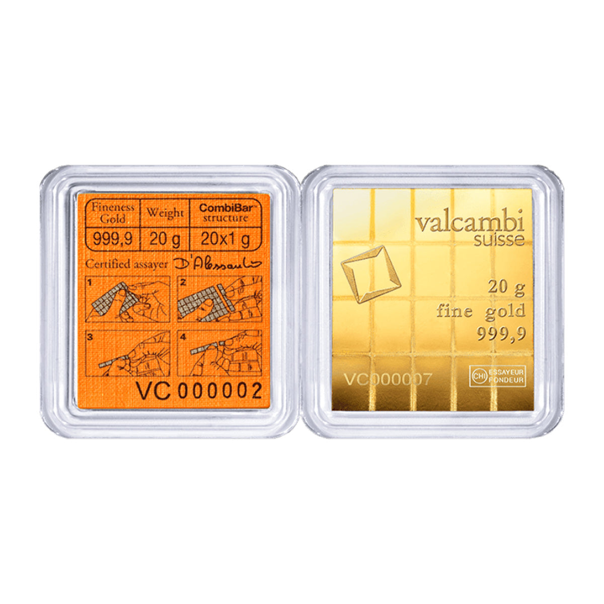 20 gram (20 x 1g) Valcambi Gold CombiBar (No Tax) - Scrat. Package