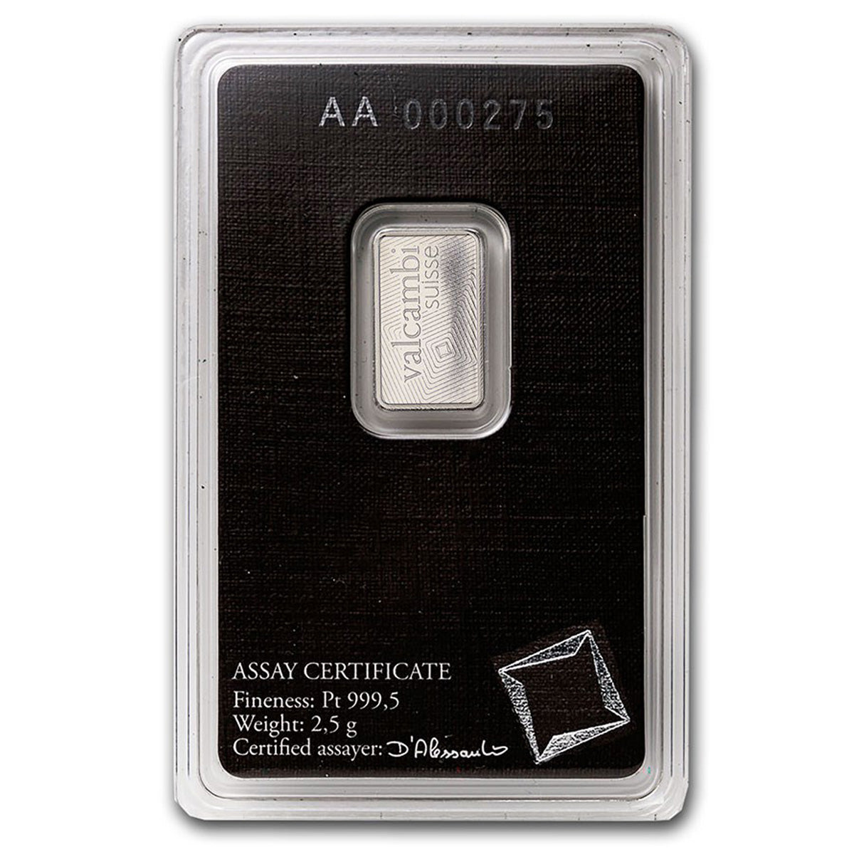 Valcambi Suisse 2.5g .9999 Platinum Bar in Original Package (No Tax)
