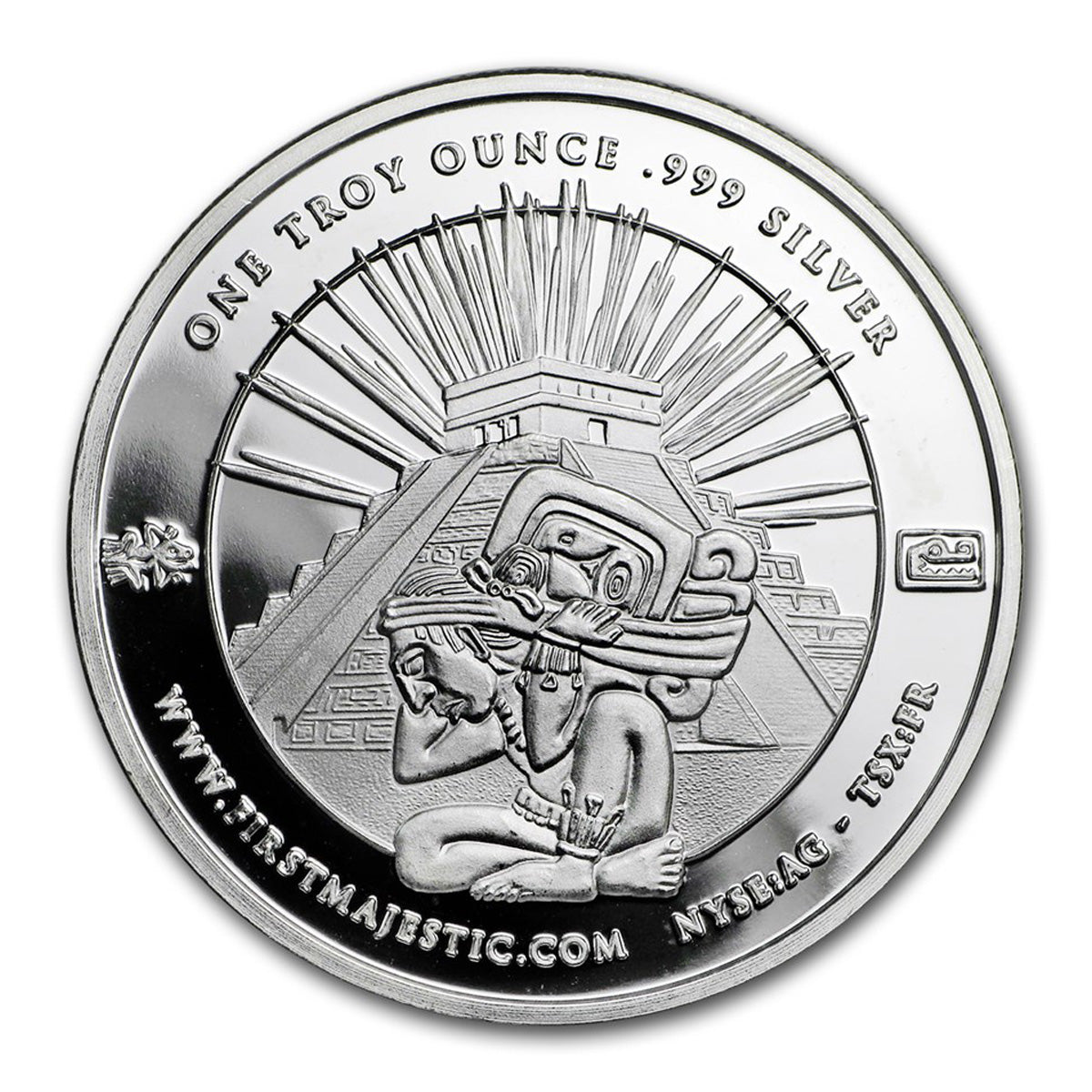 Random Date First Majestic (El Castillo Pyramid) 1oz Silver Round (No Tax) Lightly Toned
