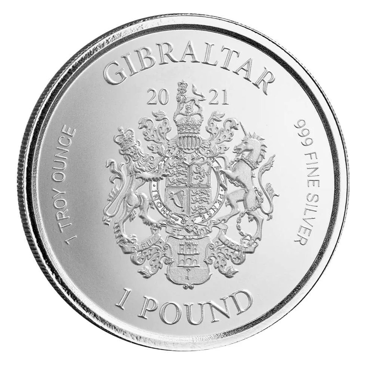 2021 Gibraltar 1-Pound Lady Justice 1oz .999 Fine Silver (No Tax) Coin Scuff/Light toning