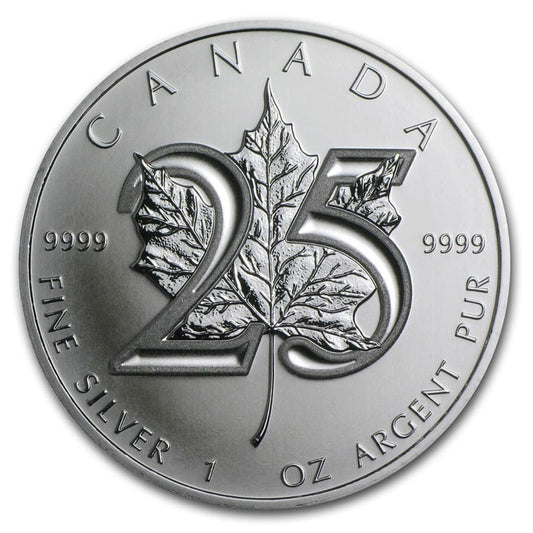 2013 Canada $5 25th Anniversary Silver Maple Leaf 1oz .9999 Fine (No Tax) Lightly Toned