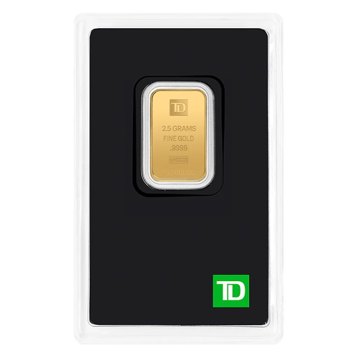 TD Bank 2.5g 9999 Fine Gold Bar (No Tax) Marks on Packaging