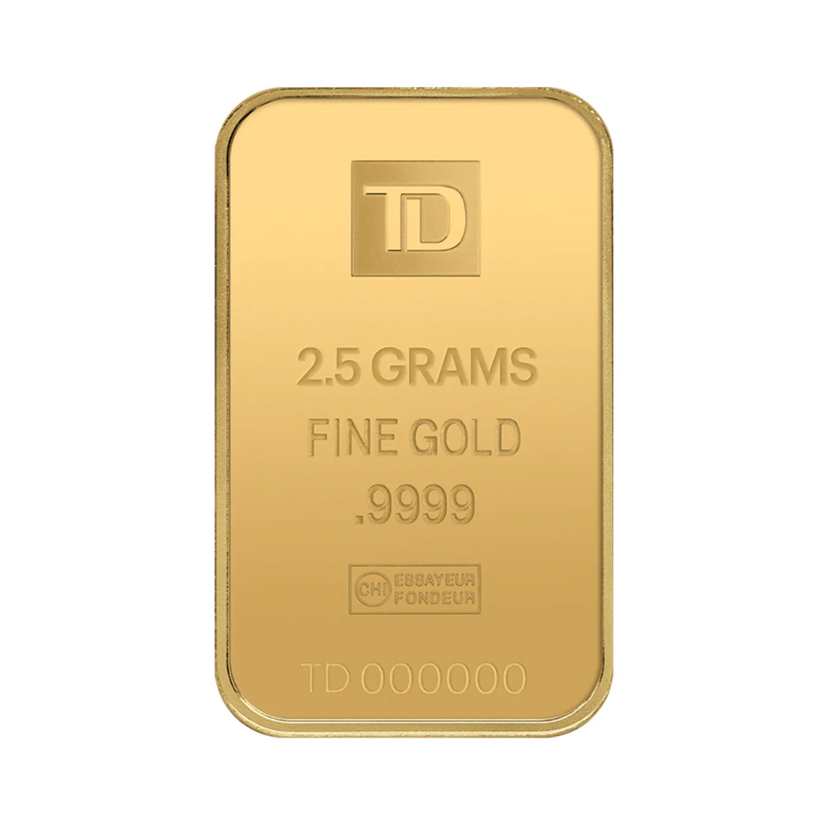TD Bank 2.5g 9999 Fine Gold Bar (No Tax) Marks on Packaging