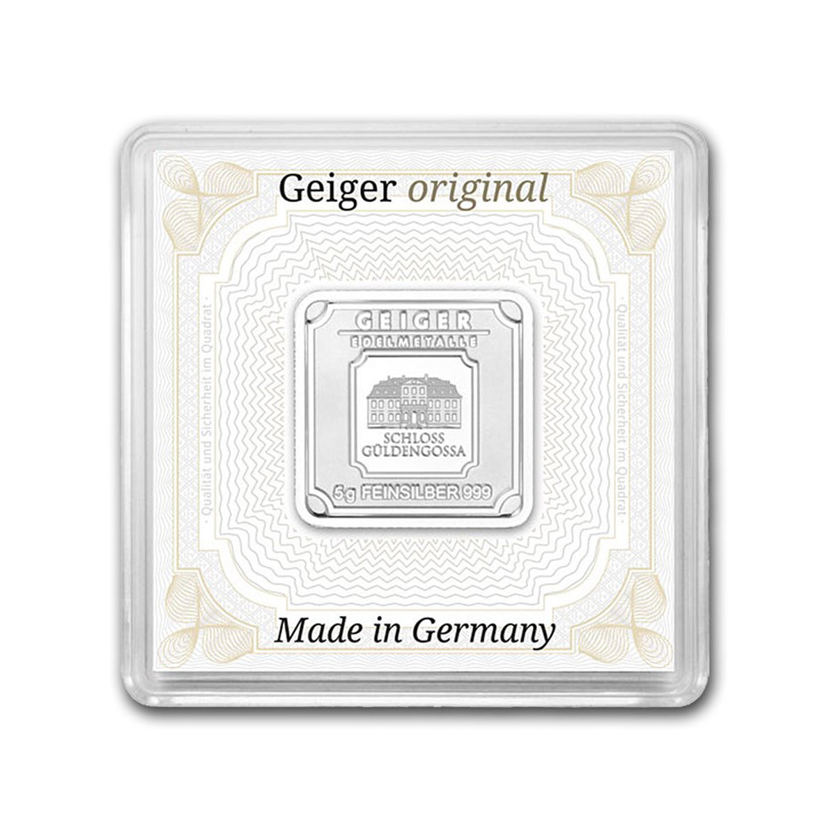 Geiger Edelmetalle 5g Silver Bar in Capsule (No Tax) Lightly Toned/Cap. Scuff