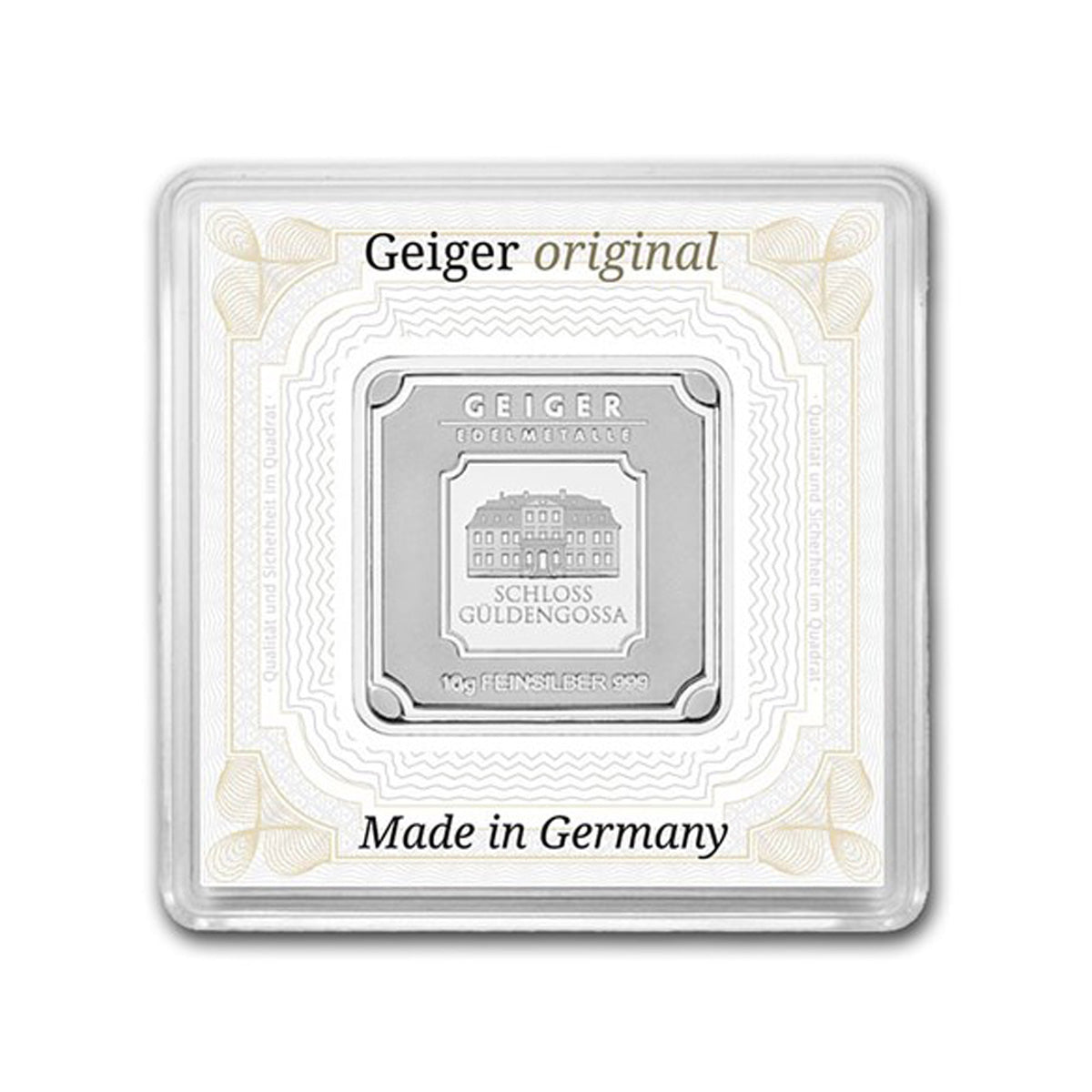 Geiger Edelemetalle 10g Silver Bar in Capsule (No Tax) Light toning/Scuff Cap.