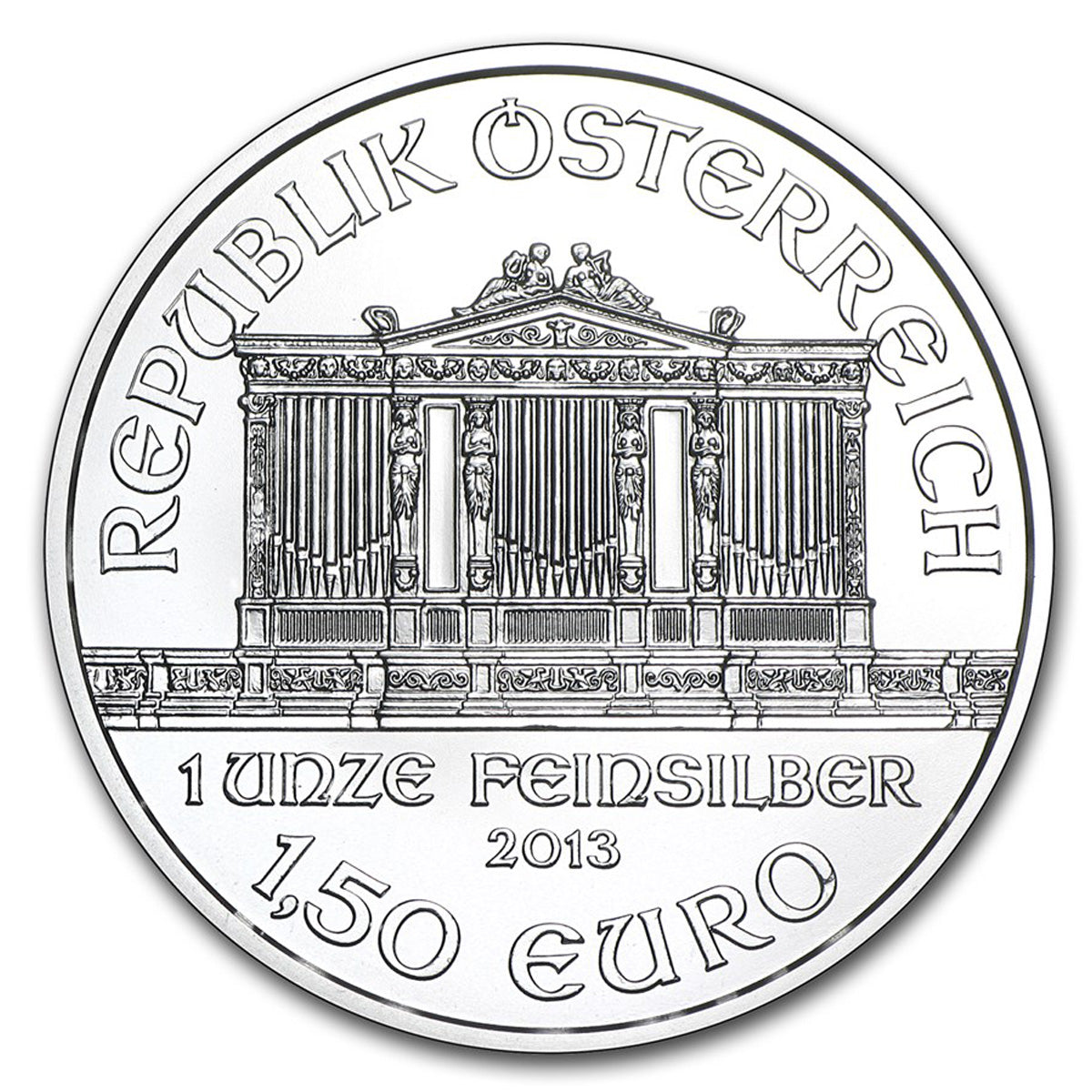 2013 Austria 1.50 Euro Philharmonic 1oz .999 Fine Silver (No Tax) Lightly Toned