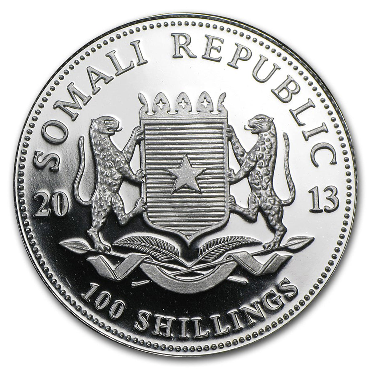 2013 Somali Republic 100 Shillings Elephant 1oz Silver (No Tax) Light toning/Edge Toning