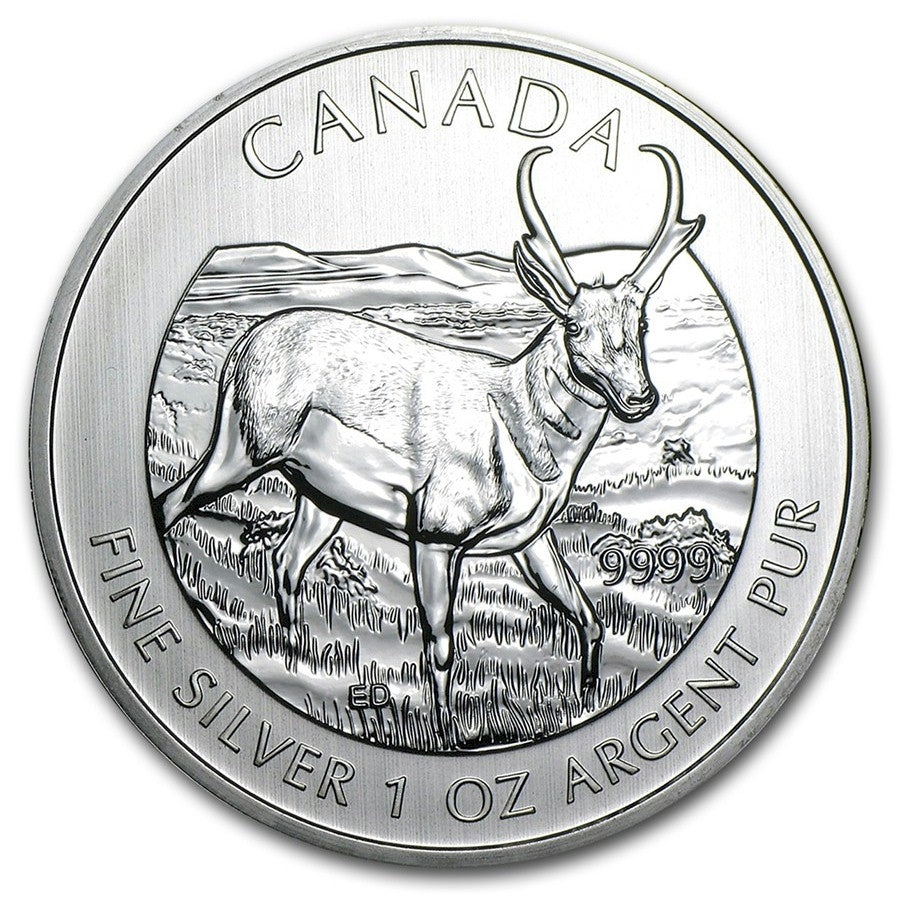 2013 Canada $5 Wildlife Antelope 1oz .9999 Silver (No Tax) Lightly Toned