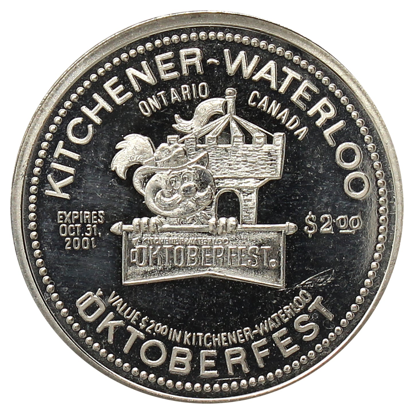2001 Kitchener-Waterloo Oktoberfest $2 Trade Dollar Token: Walter Hachborn