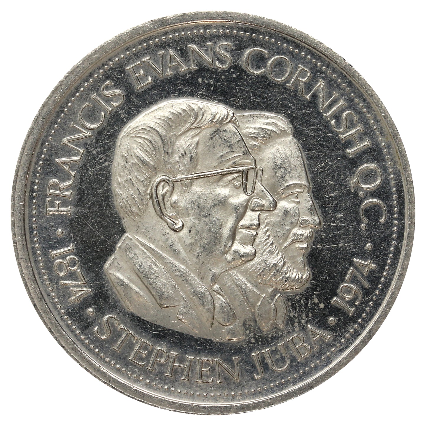 1974 Winnipeg Trade Dollar Token: Francis Evans Cornish & Stephen Juba, Runner Privy