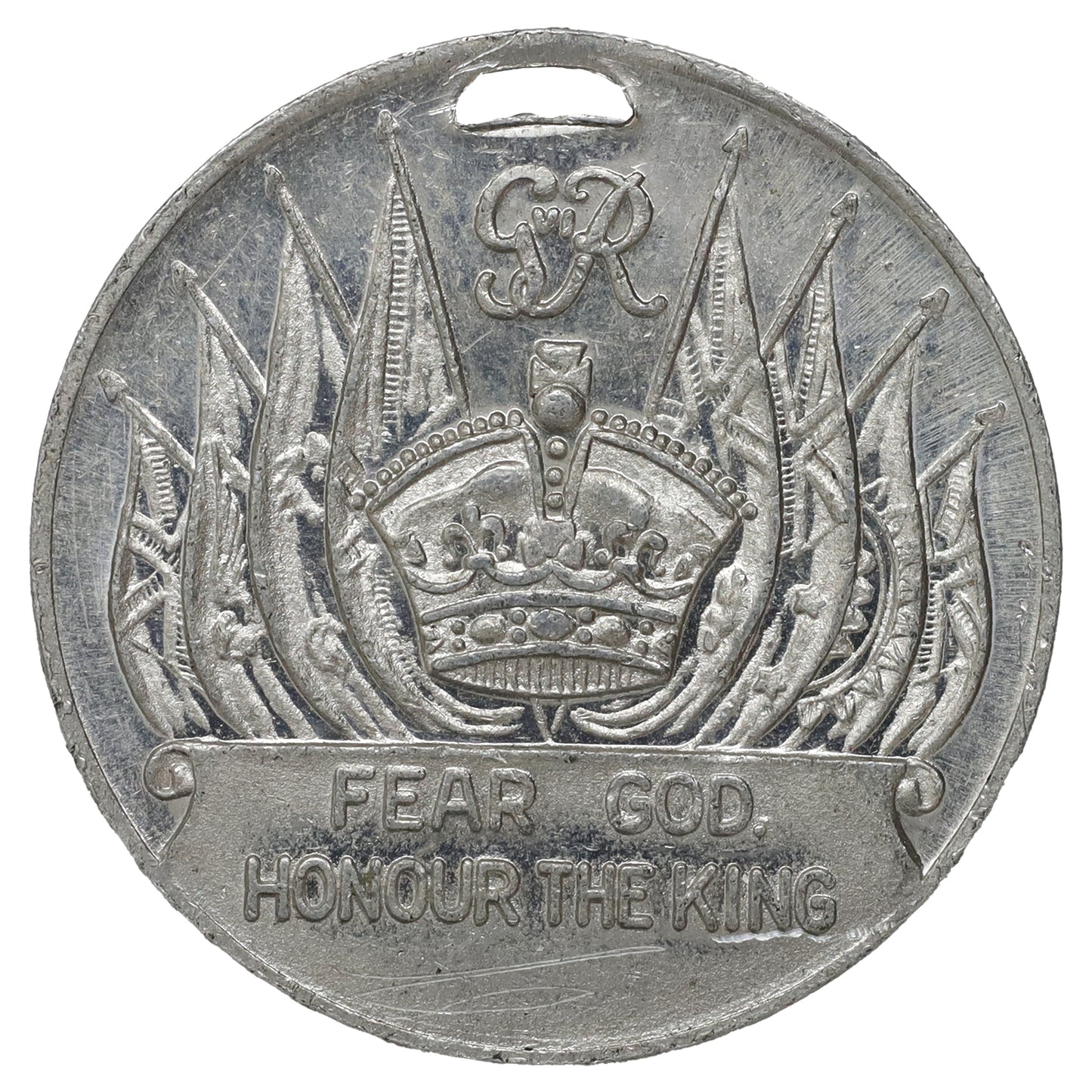 1937 George VI & Elizabeth Coronation Medallion with Ribbon: Fear God, Honour the King