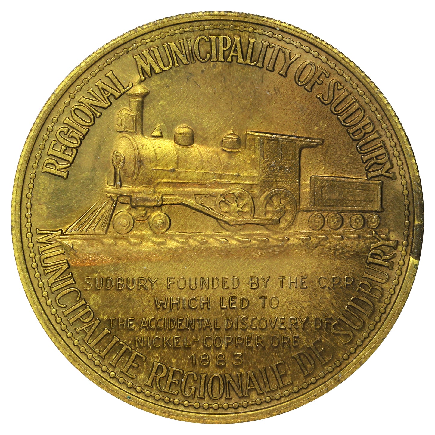 1980 Sudbury, Ontario, Two Dollar Trade Token: The Year of the Family; CPR Steam Train