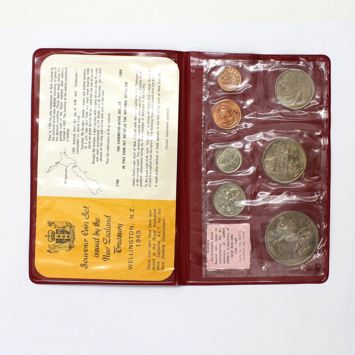 New Zealand 1969 Uncirculated Set in Folder: Cook's Rediscovery of NZ (Modest issues)
