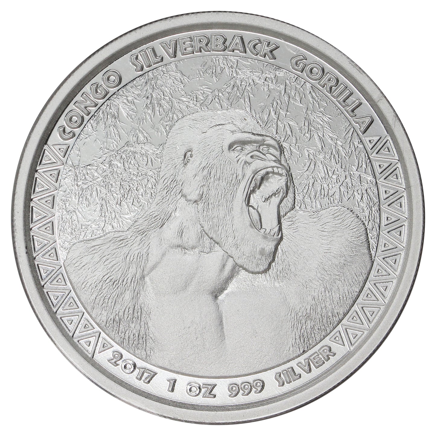 2017 Rep. of Congo Silverback Gorilla 1oz Silver (No Tax) Light Toning