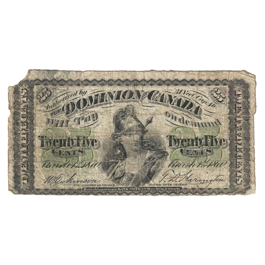 DC-1c 1870 Dominion 25-Cent Shinplaster, D-H, Plain Series G-VG (Dam'g)
