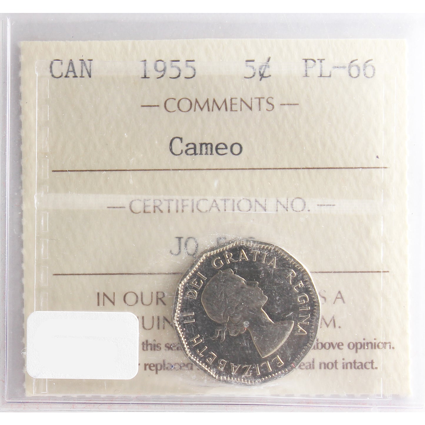 1955 Canada 5-cents ICCS Certified PL-66 Cameo