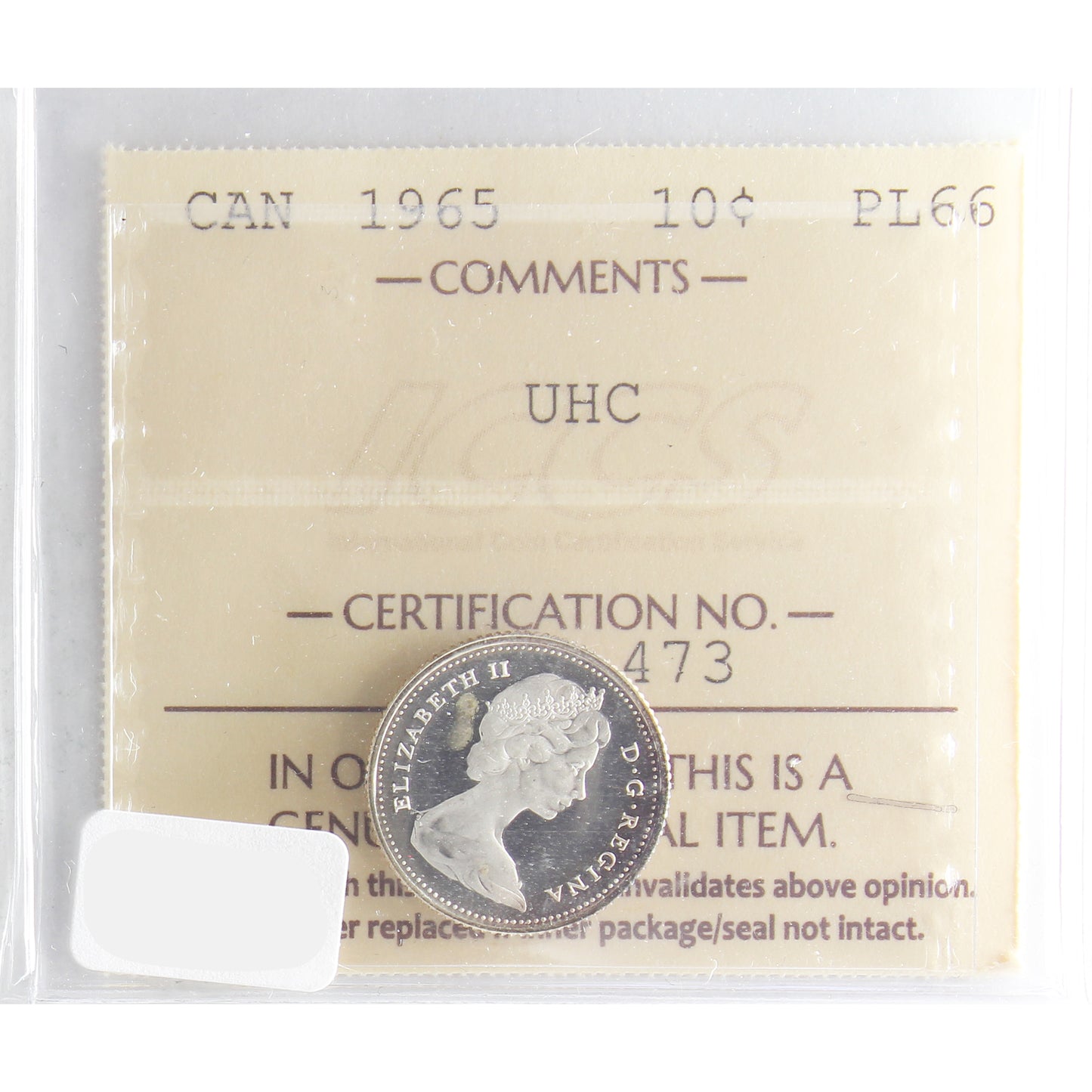 1965 Canada 10-cents ICCS Certified PL66 Ultra Heavy Cameo